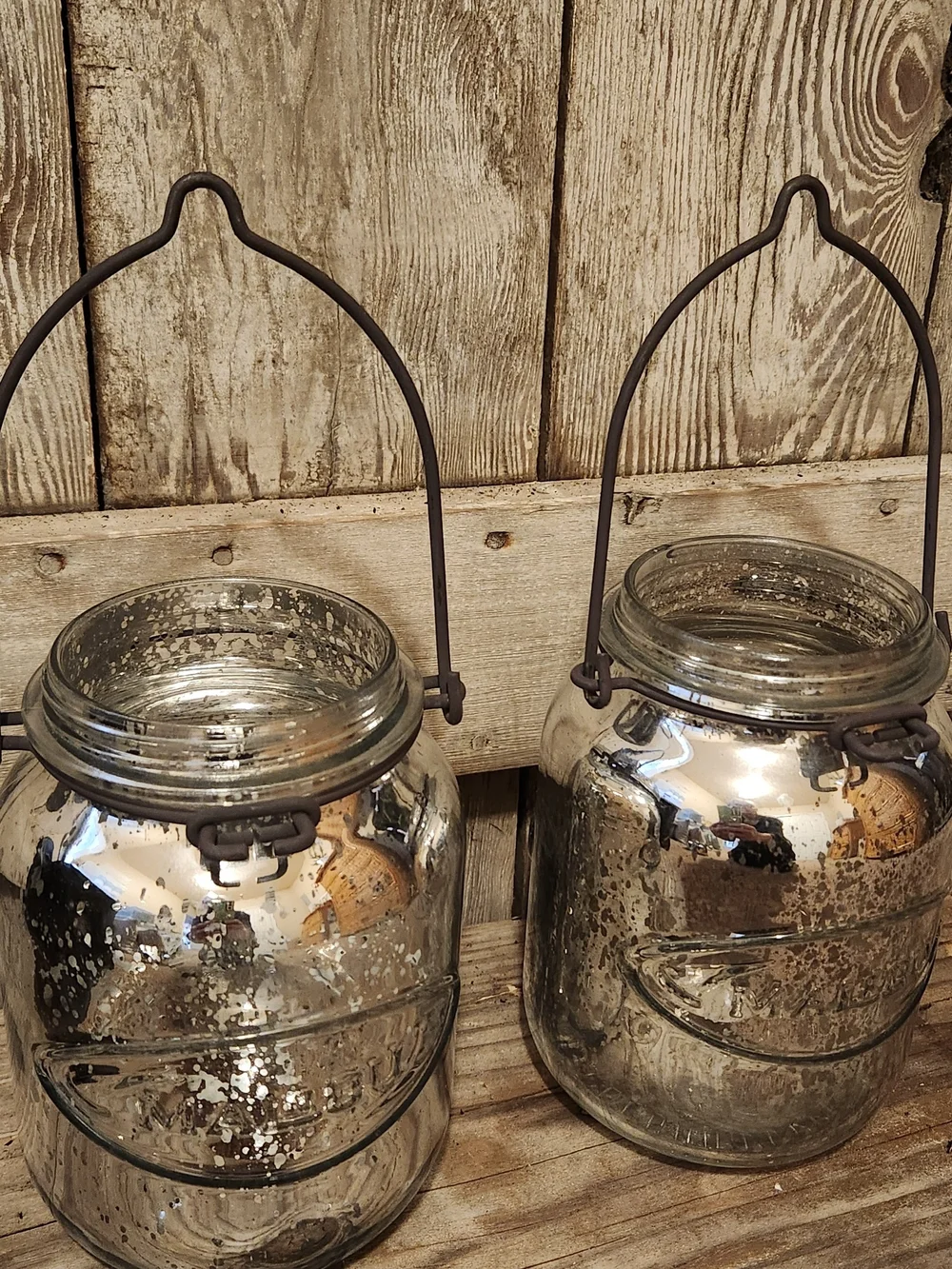 Glass Mercury Hanging Lantern/Jars with Dark Metal Handle - Clear/Silver